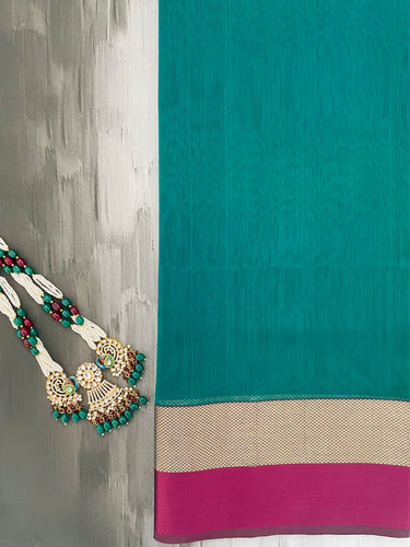 Maheshwari Cotton Silk Saree | Handloom Mark | Green & Maroon | Ships from California